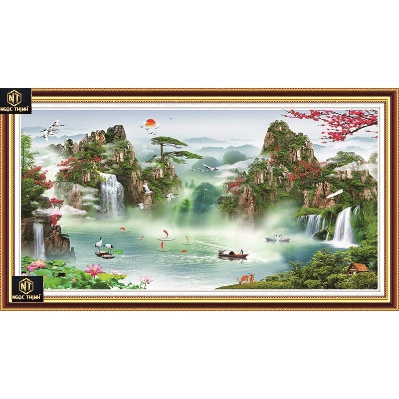 FreeShip từ 250K-Tranh đính đá PHONG CẢNH Lưu Thuỷ Sinh Tài VS027 KT: 200x90cm