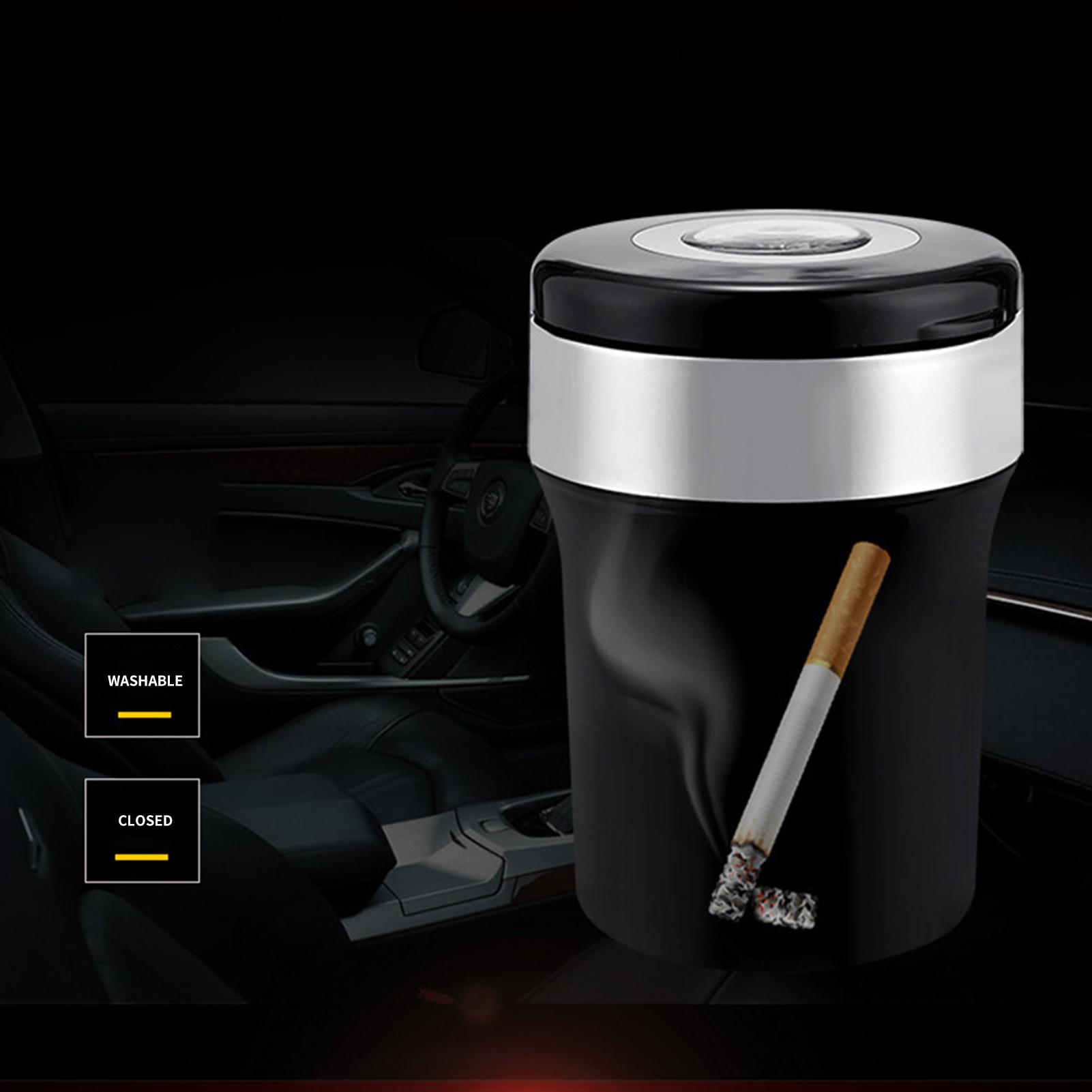 Car Ashtray, Universal Portable Smokeless Ashtray with Lid, Compass LED Blue Light for Most Car Cup Holder