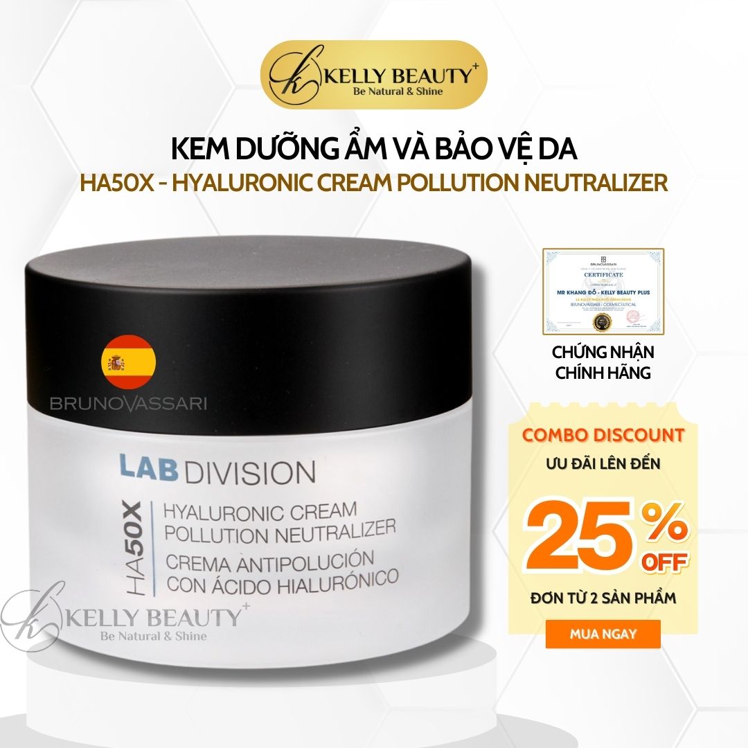 Kem Dưỡng Ẩm và Bảo Vệ Da Bruno Vassari HA50X Hyaluronic Cream Pollution Neutralizer | Kelly Beauty