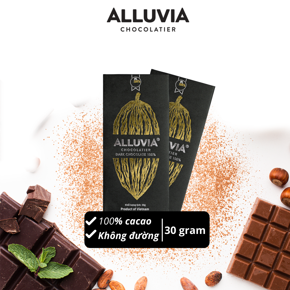 SÔCÔLA ĐEN 100% ALLUVIA NGUYÊN CHẤT KHÔNG ĐƯỜNG | EXTREME DARK CHOCOLATE 100% NO SUGAR