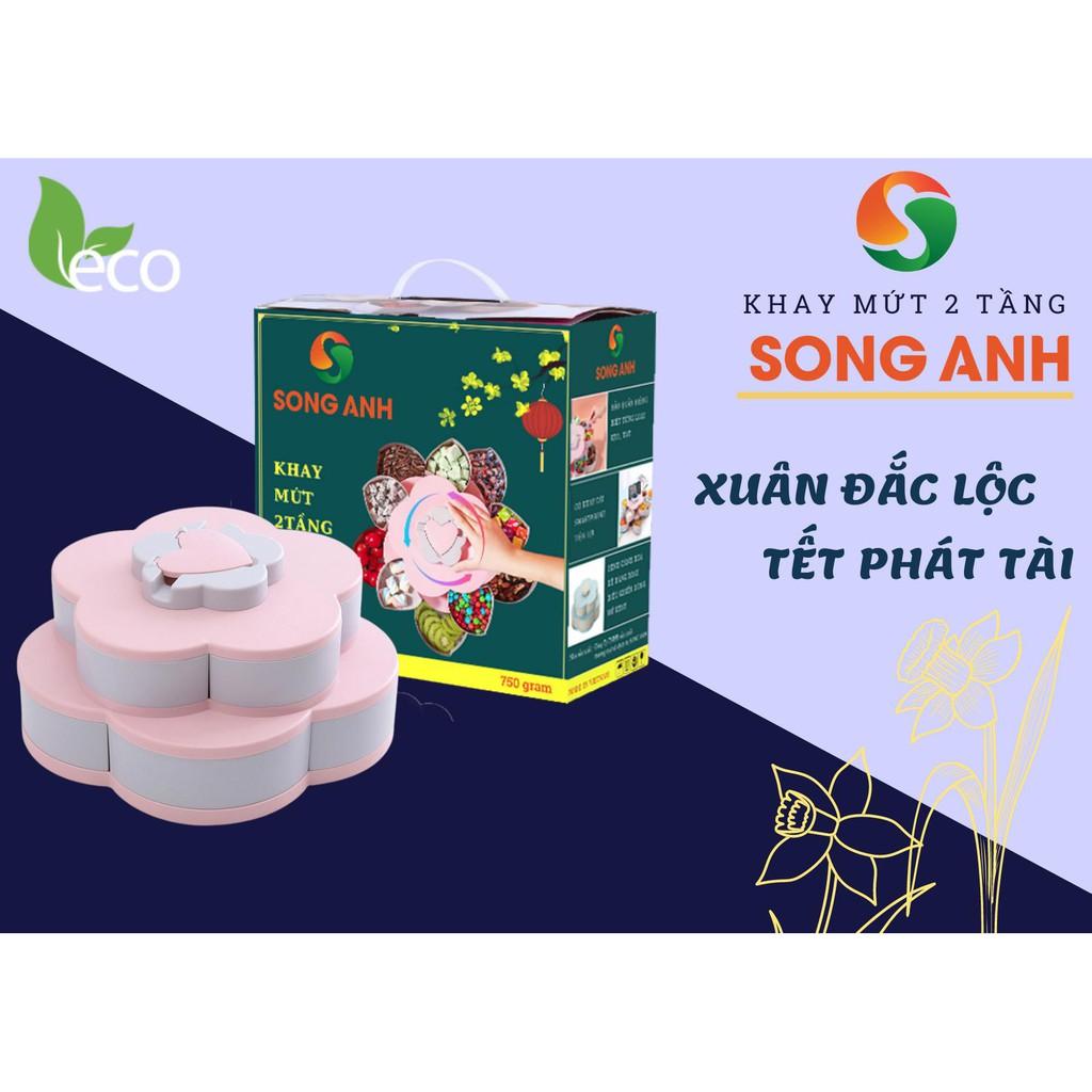 Khay Mứt 2 Tầng, Hộp Đựng Mứt 10 Cánh Song Anh Xoay 360 Độ Full Hộp Sang Trọng