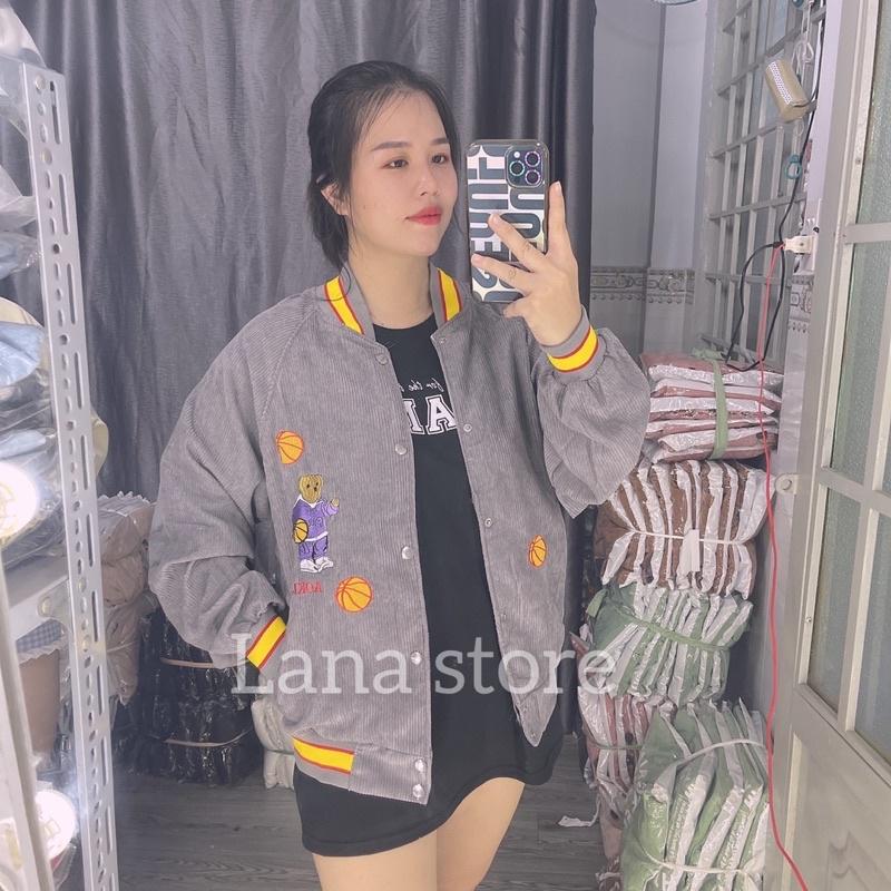 Áo Khoác Bomber Nhung gân Gấu Aokiji Unisex Form Rộng nam nữ