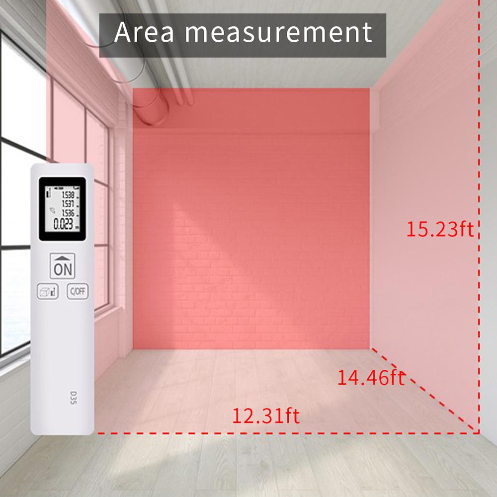 35m Laser Measure LCD Digital Laser Distance Meter Pocket Size Mini Range Finder Distance/ Area/ Volume/ Pythagorean Measuring Tool Unit Change Datum Mark Switch