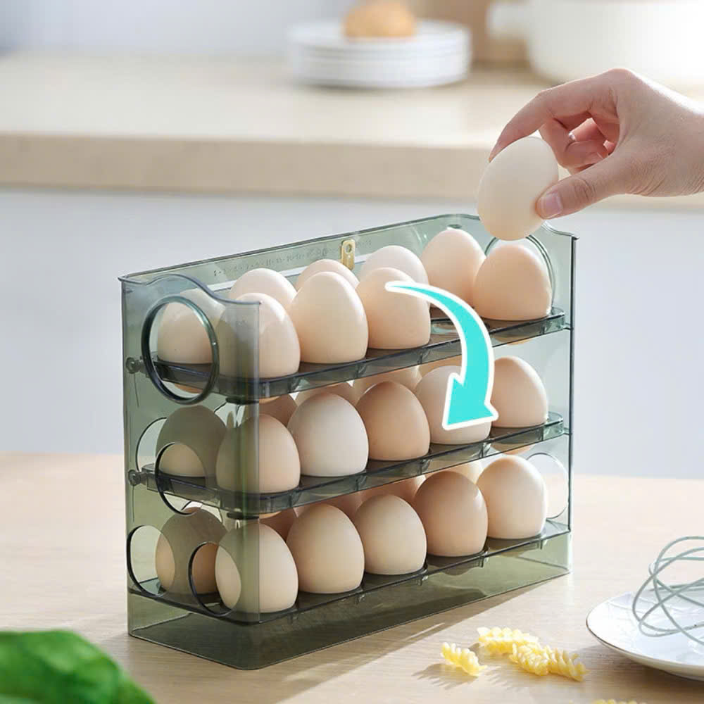 Khay Đựng Trứng 3 Tầng Thông Minh Chứa Hộp Đựng Trứng 30 Quả, Nhựa PET An Toàn - Hàng Chính Hãng MINIIN
