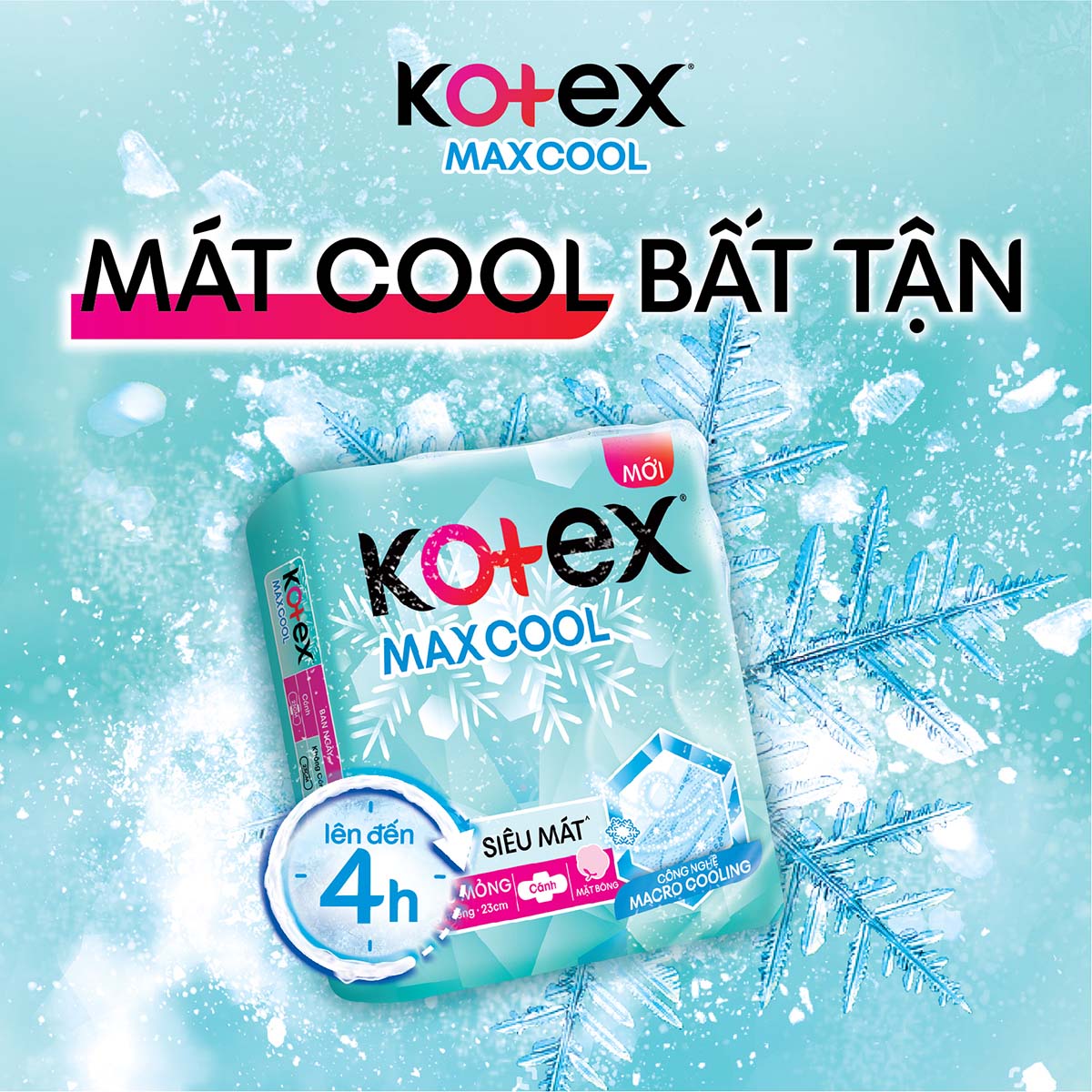 Combo 4 gói Băng Vệ Sinh Kotex Max Cool Siêu Mỏng Cánh 23cm 8 miếng