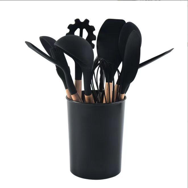 Bộ Dụng Cụ Nấu Ăn Bằng Silicone Cán Gỗ Tiện Dụng