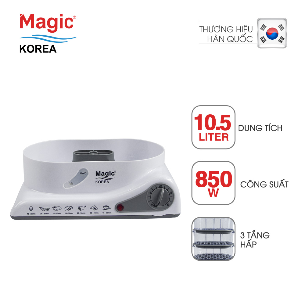 Máy hấp thực phẩm đa năng 03 tầng Magic Korea A61 - Hàng Chính Hãng