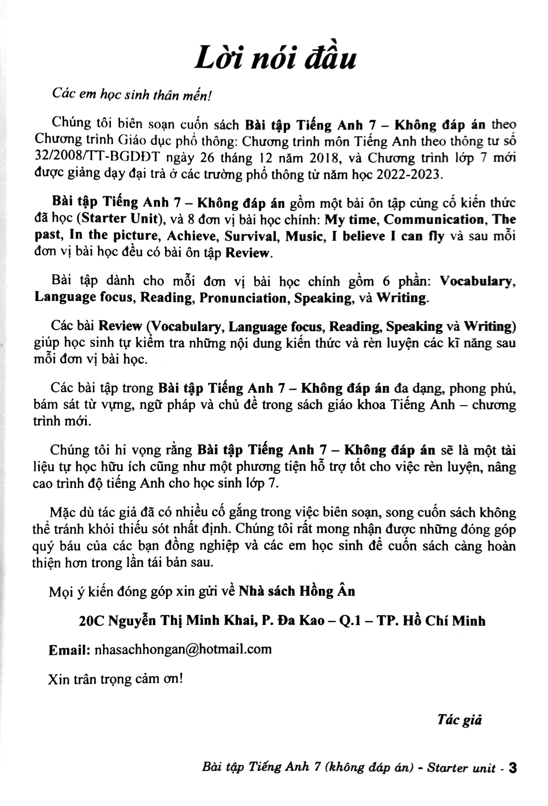 Bài Tập Tiếng Anh 7 - Không Đáp Án