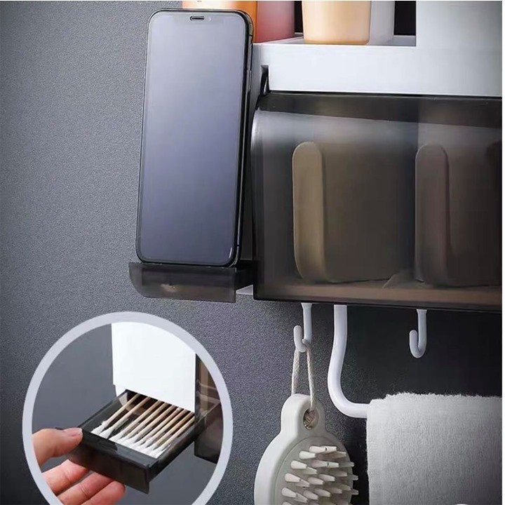 KỆ NHÀ TẮM ĐA NĂNG, KỆ NHẢ KEM ĐÁNH RĂNG ĐA NĂNG 6 IN 1 - LOẠI 3 CỐC
