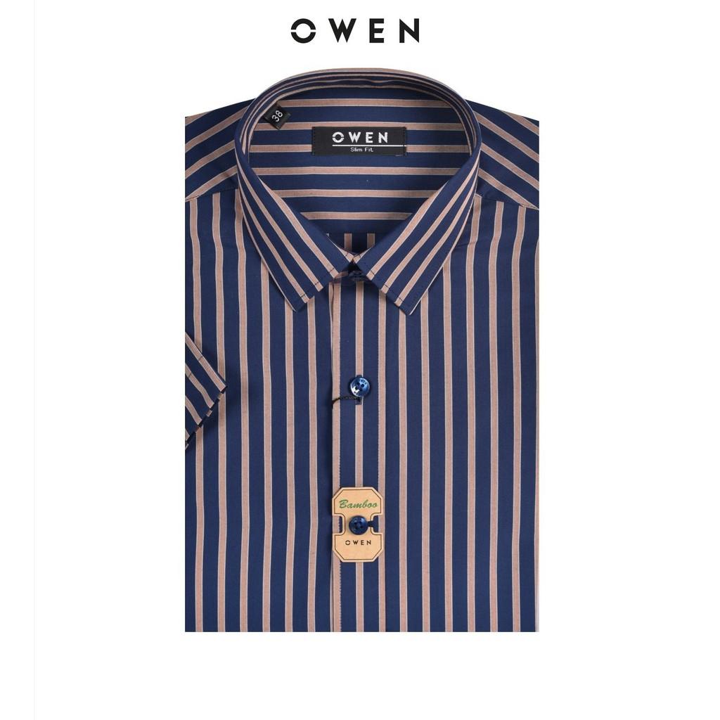 OWEN - Áo sơ mi ngắn tay Owen Slimfit vải sợi tre kẻ sọc 22685