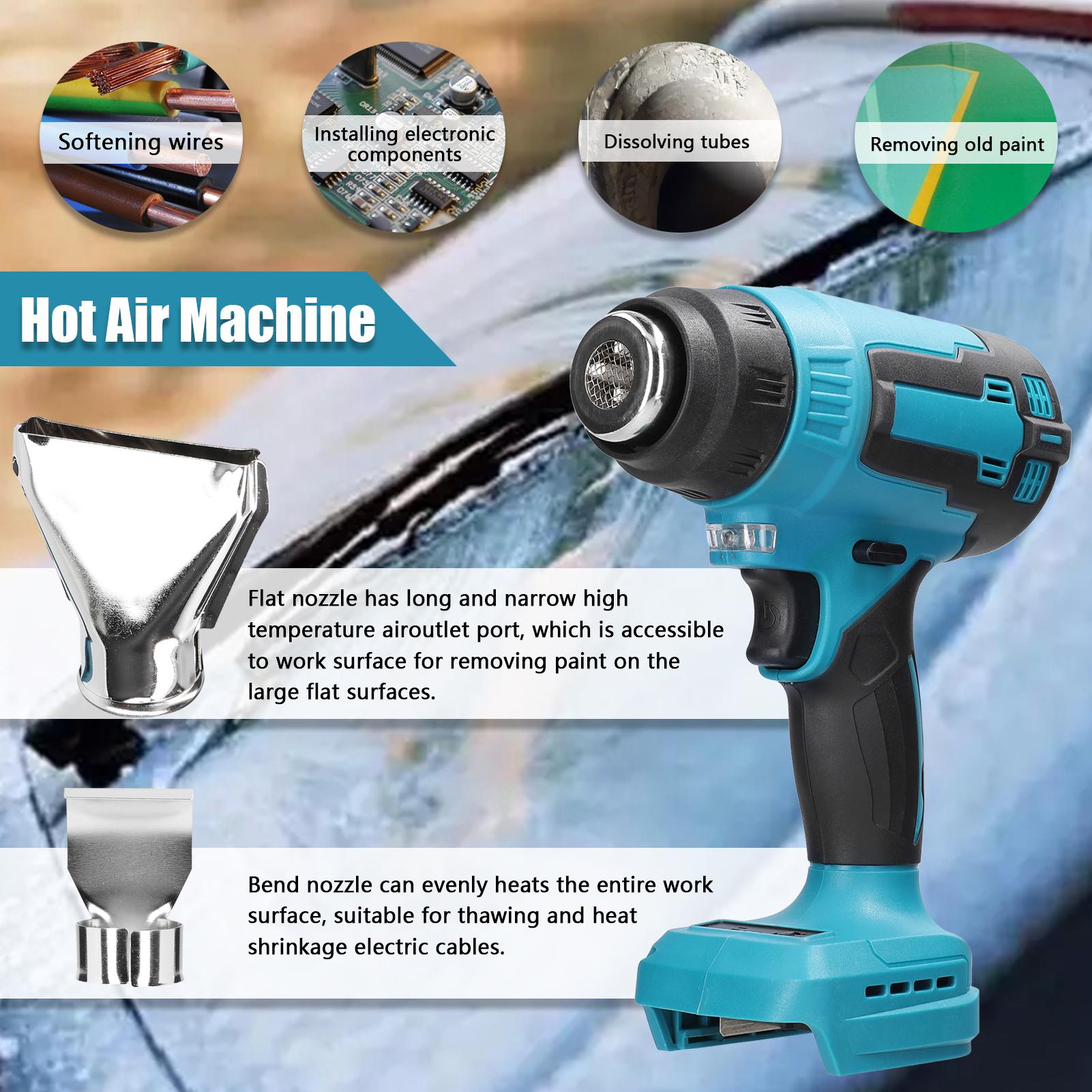 300W 380-400℃ Lithium Portable Handheld Hot Air Machine Rechargable Cordless Quick Heating Heavy Duty Hot Air Machine with 3 Nozzles for Shrink Wrapping Heat Shrink Tube PVC