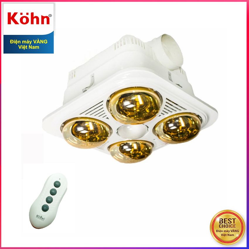 Đèn sưởi nhà tắm Braun Kohn 4 bóng âm trần BU04GR, có điều khiển - Hàng Chính Hãng