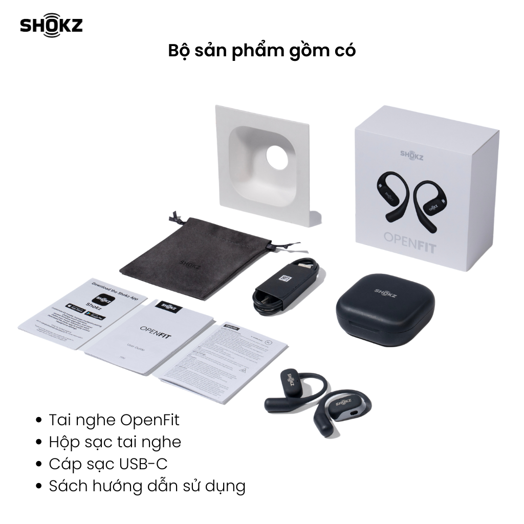 Tai nghe không nhét tai Bluetooth True Wireless Earbuds Shokz OpenFit - Màu đen - Thế Hệ Mới Nhất - Hàng Chính Hãng