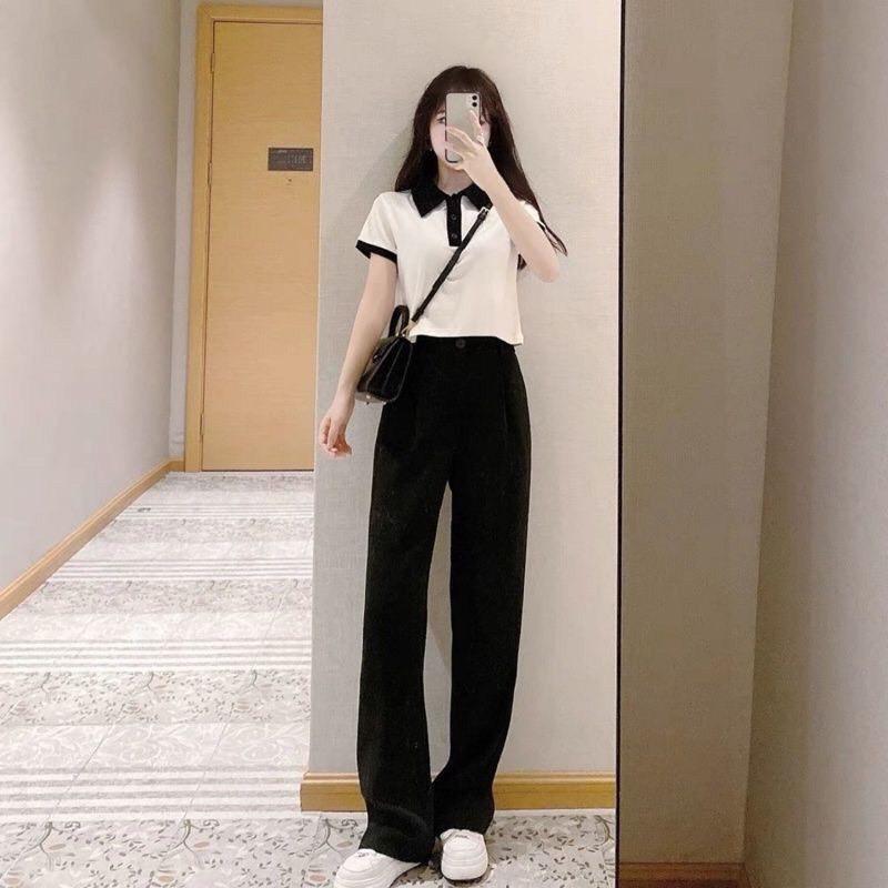 Áo PoLo Croptop Phối Viền Nút Gài Tay Ngắn Đơn Giản Thời Trang Cho Nữ Của SANMAY- A0006
