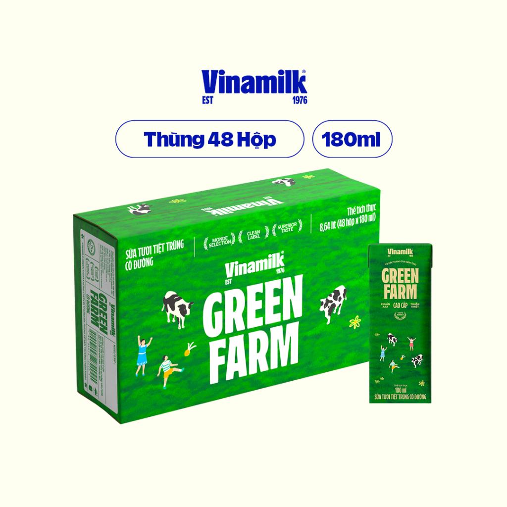 Thùng 48 Hộp Sữa Tươi Tiệt Trùng Vinamilk Green Farm có đường Hộp 180ml