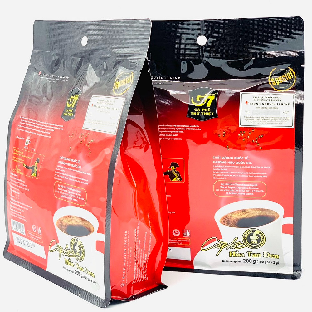 (Combo 2 Bịch) Cà phê G7 hòa tan Đen Bịch 100 gói (Không Đường Sữa) Trung Nguyên