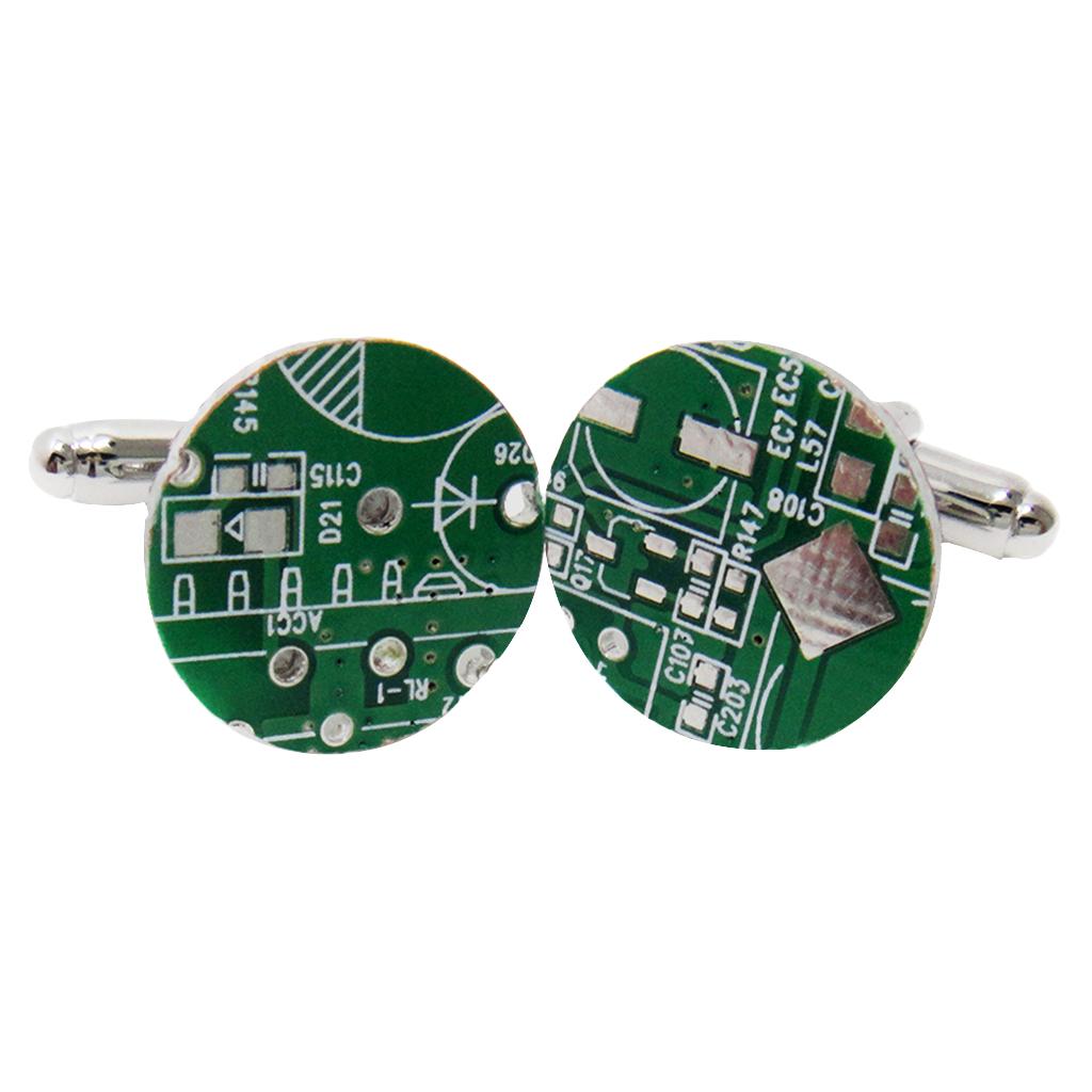 Novelty Retro Men Green PCB Cuff Link Round Circuit Board Design Cufflinks Party Jewelry Gift