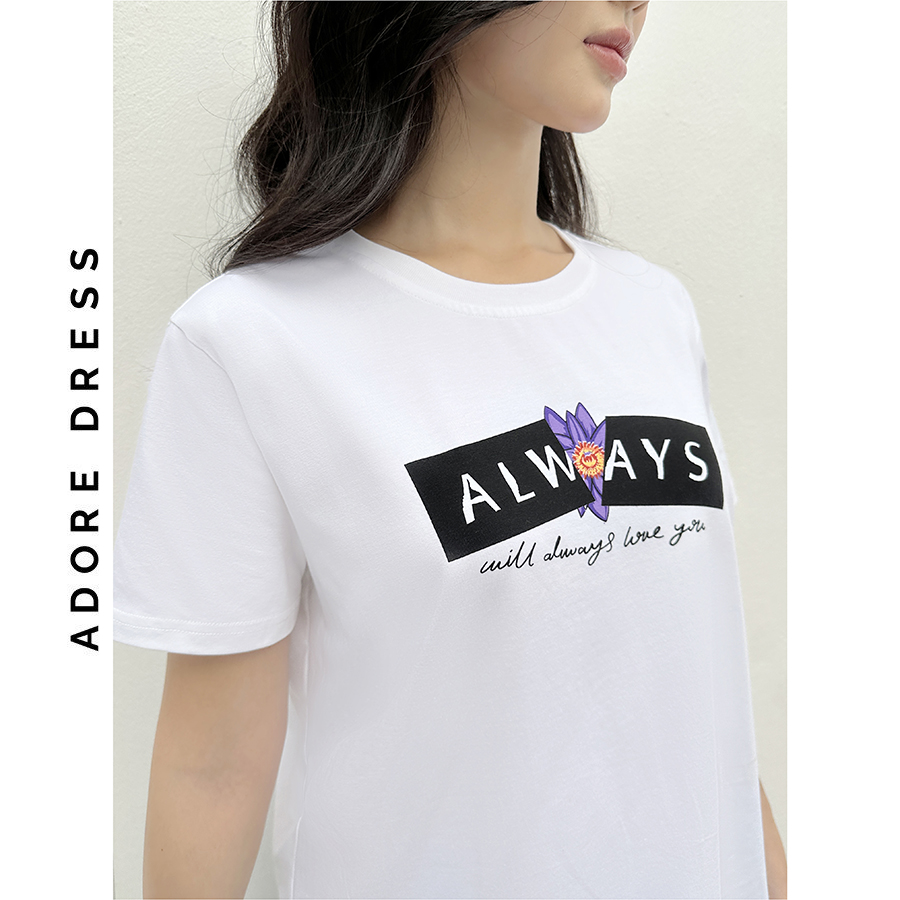 Áo Phông Graphic T-shirts casual style cotton trắng in always 321TS2038 ADORE DRESS