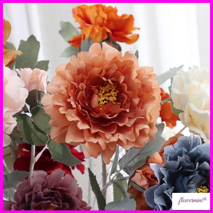 Hoa lụa cao cấp, hoa mẫu đơn giả 2 bông 1 nụ cỡ lớn cao 70cm trang trí nhà cửa sang trọng Flowermini
