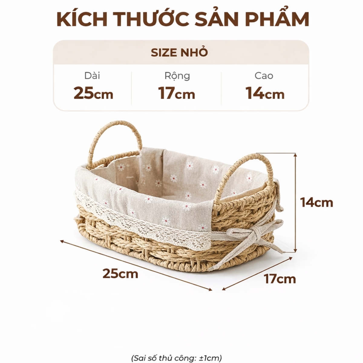 Giỏ Đựng Đồ Ăn Vặt Có Quai Hình Bầu Dục Lót Vải Hoa – Sợi Giấy Cán Mỏng Nhẹ Bền, Dễ Vệ Sinh