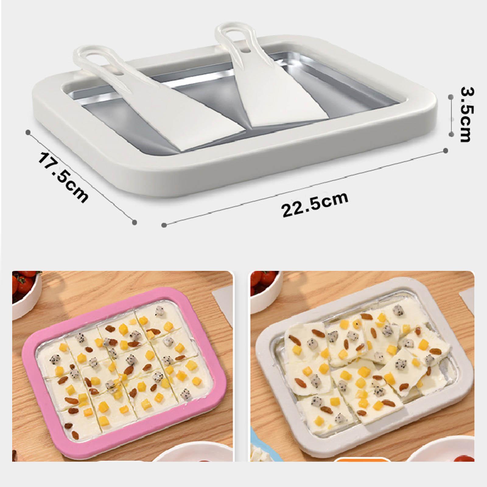 Instant Ice Cream Maker Pan and Scraper Set, Food Grade Stainless Steel, Sweet Fried Food Plate, Family Use