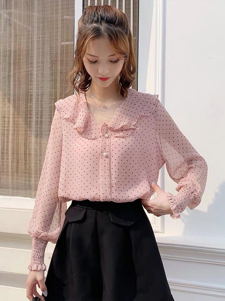 ÁO SƠ MI CHẤM BI CỔ TIM BY6367
