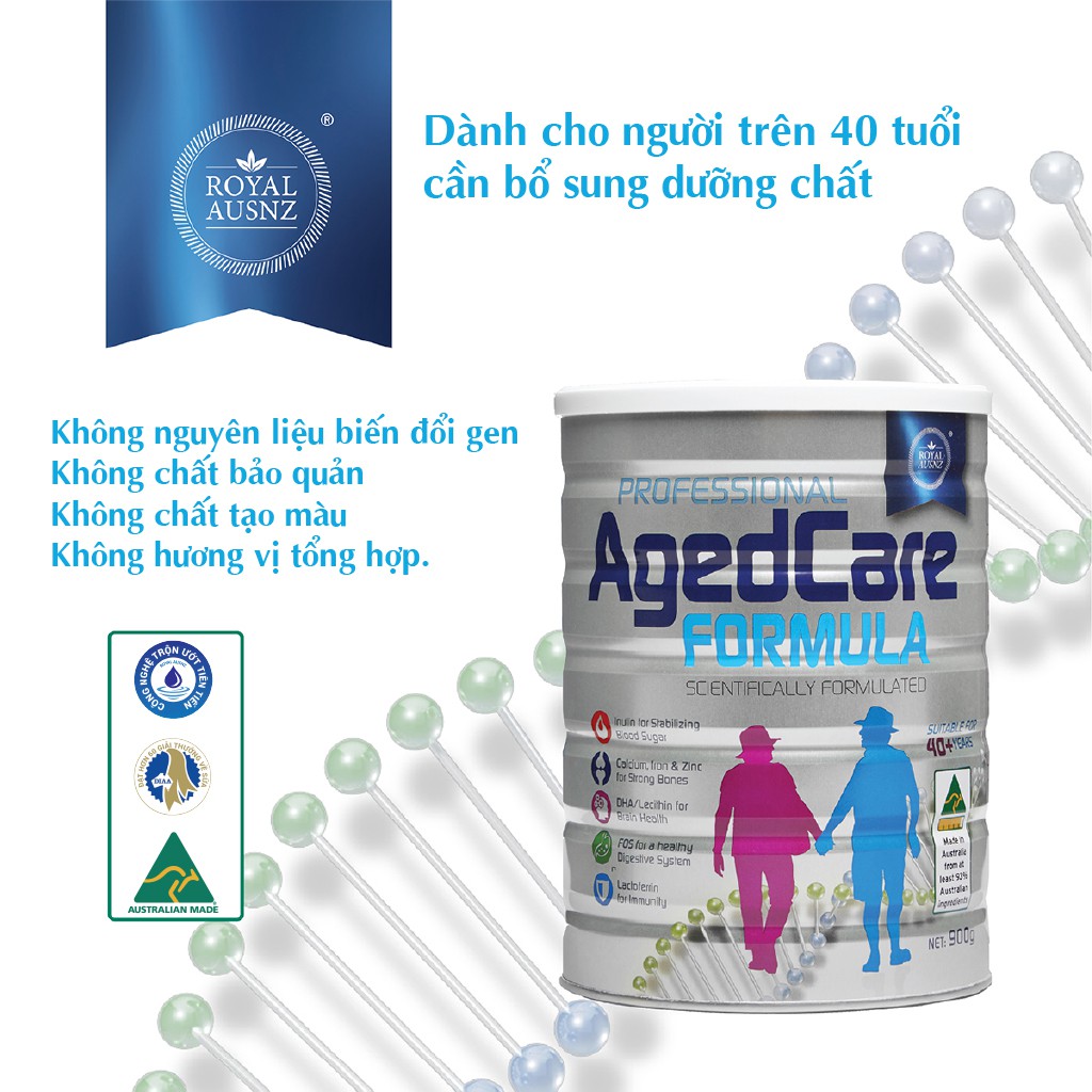 Sữa Bột Hoàng Gia Úc Royal Ausnz Agedcare Fomula Bổ Sung Dinh Dưỡng Cho Người Trên 40 Tuổi 900G