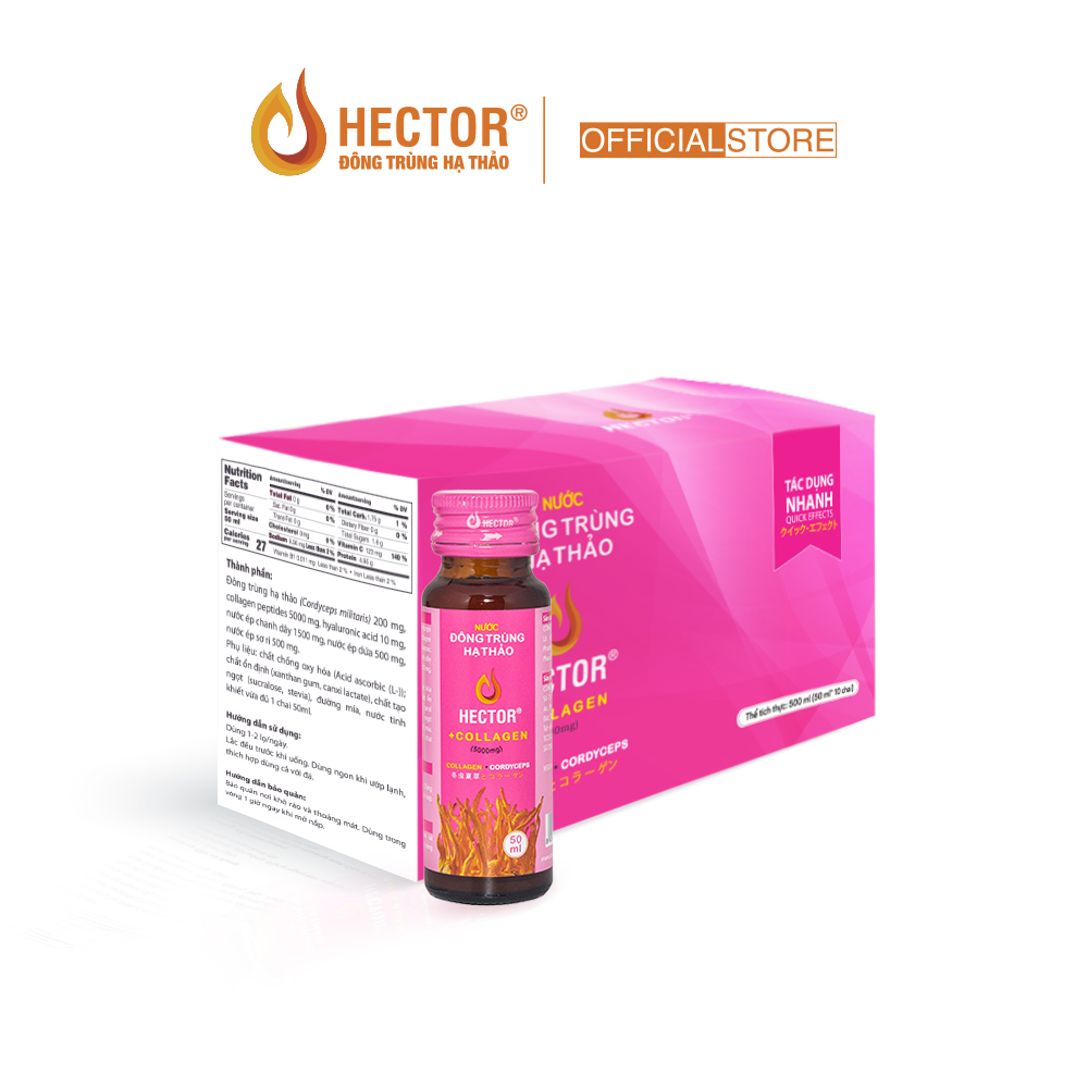 Hector Đông Trùng Hạ Thảo Collagen Chính Hãng Hộp 10 Chai x 50ml Ngăn Rụng Tóc Chống Lão Hóa Da Giúp Da Sáng Hồng Giảm Nếp Nhăn