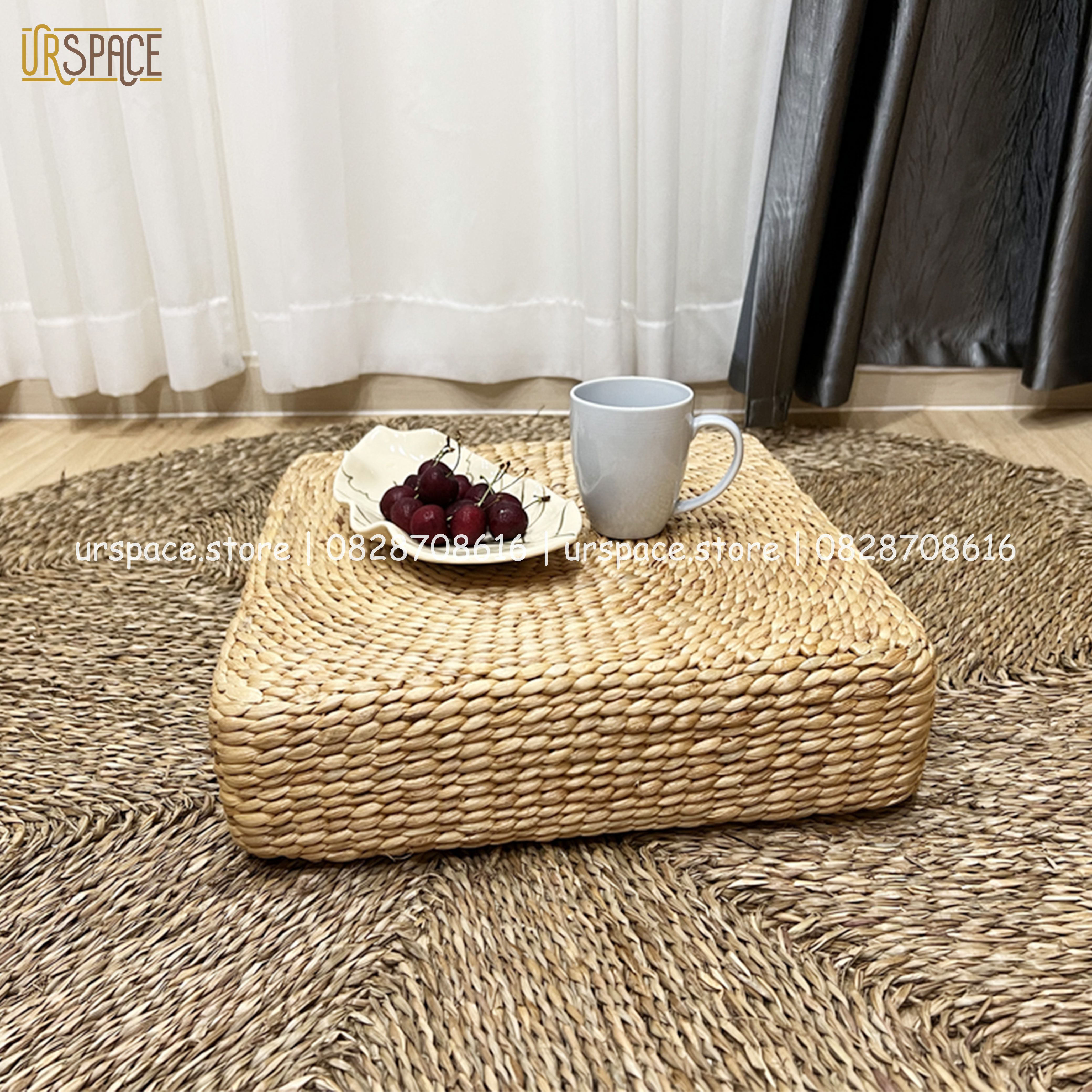 Đệm ngồi thiền đệm cói hình vuông phong cách Nhật/ Seagrass Meditation Cushion Natural Color
