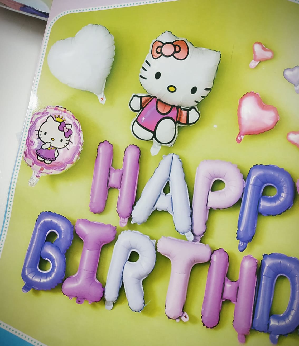 Set bong bóng tráng nhôm trang trí sinh nhật, sự kiện cho bé chủ đề Mèo Hello Kitty tông màu tím hồng