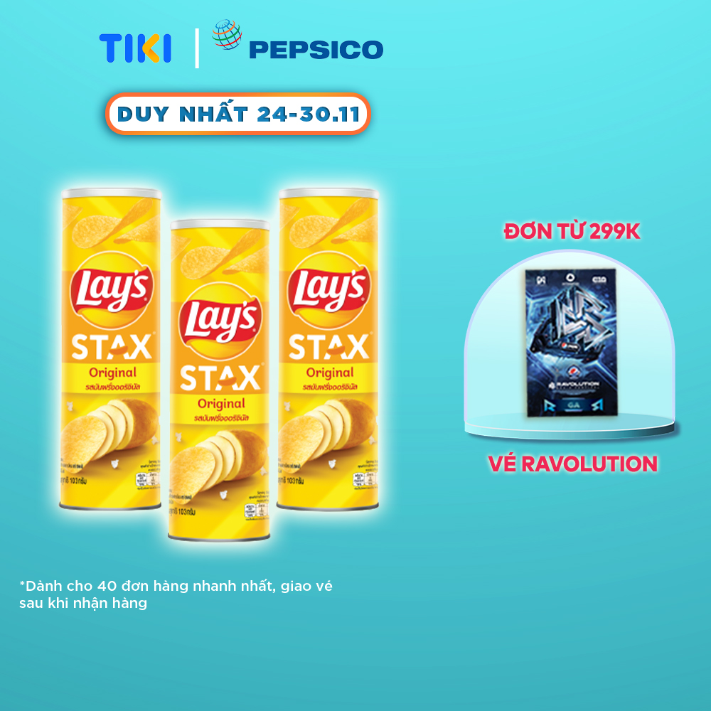 Combo 3 Lay's Stax Khoai Tây Miếng Vị Tự Nhiên 100gr