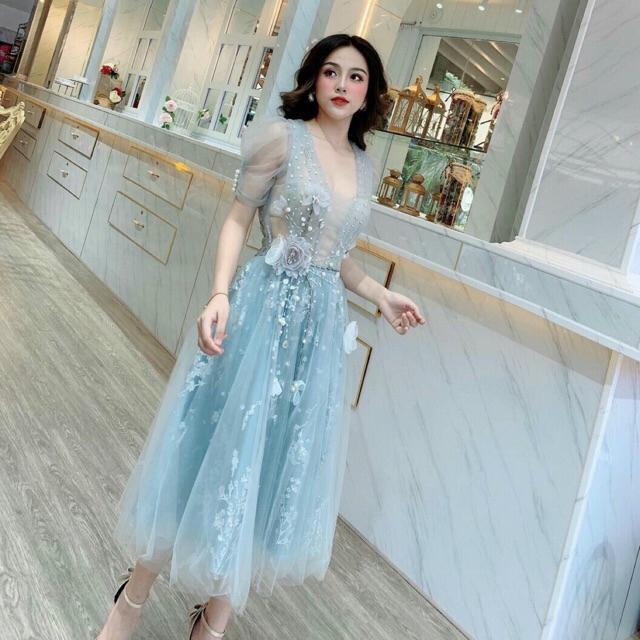 Đầm xoè Công Chúa kết hoa nổi phối ren hoa nổi Sang Trọng - có size M/L đến 58kg - MS208VMM MM