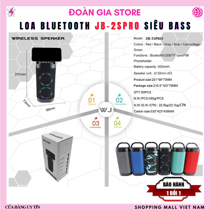 Loa bluetooth JB-PRO-2S Siêu bass 7W mẫu mới cao cấp nhiều tính năng mới , có công nghệ Deep Bass 9D