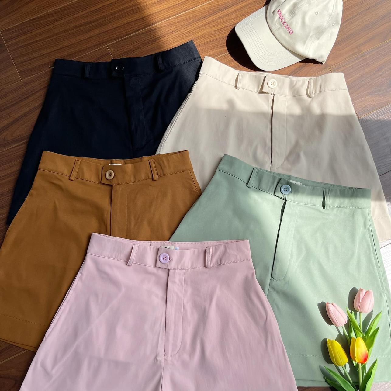 QUẦN ỐNG RỘNG NỮ KAKI NGẮN LƯNG CAO MÀU TRƠN PASTEL SHORTS DẠO PHỐ ĐI BIỂN ĐI CHƠI ĐI TIỆC