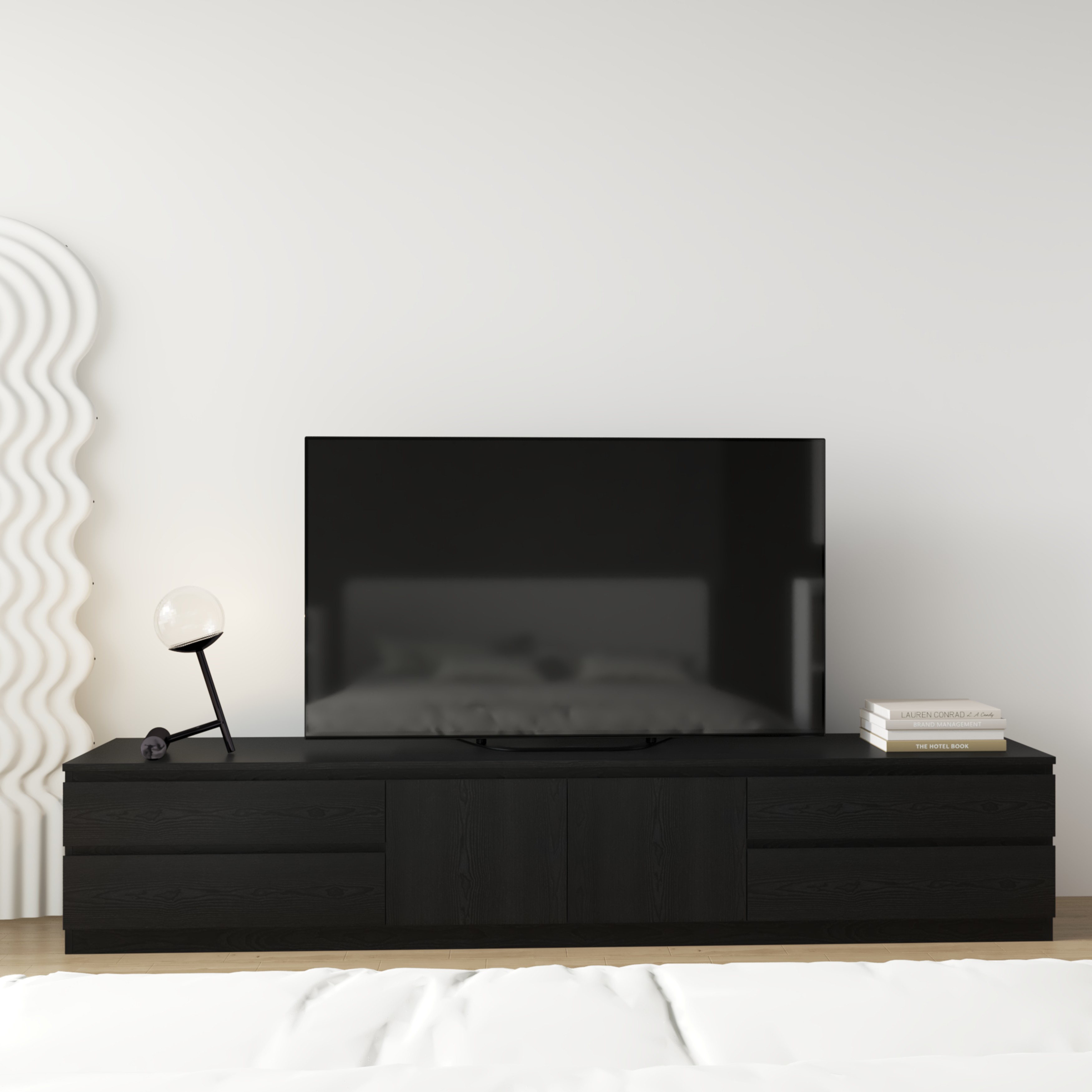 [Happy Home Furniture] OLA , Kệ TV 4 ngăn kéo - 2 cánh mở , 220cm x 40cm x 42cm ( DxRxC), KTV_022