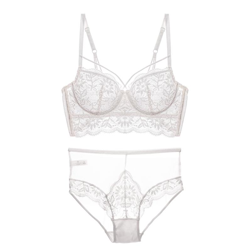 2021 Đồ Lót Ren Sexy Màu Trắng Nữ Áo Ngực Và Quần Lót Bộ Đúc Thông Hơi Không Trong Suốt Nội Y Đẩy Lên Áo Ren Bộ Đồ Lót Đỏ Đen
