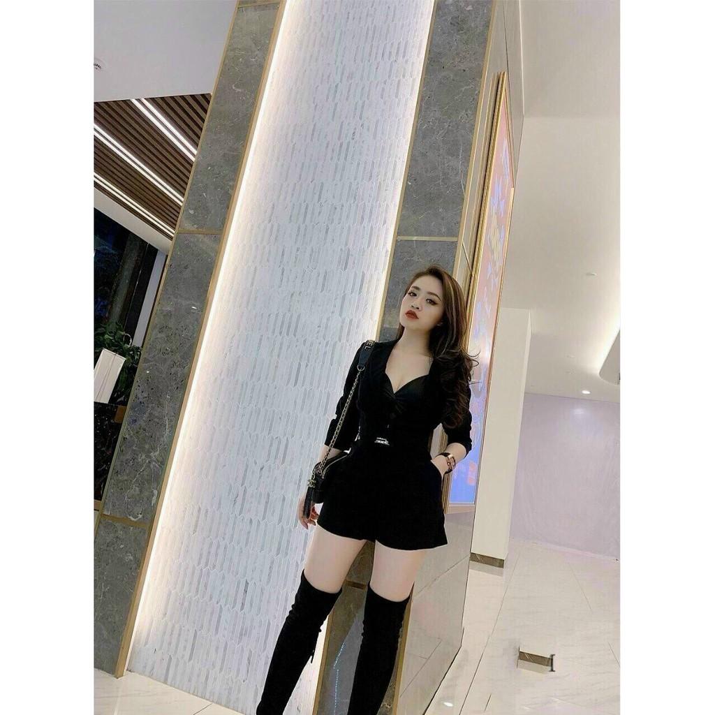Sét đùi 3 món, áo trong thun cotton cúp ngực, áo ngoài tay dài cổ vest thời trang cá tính