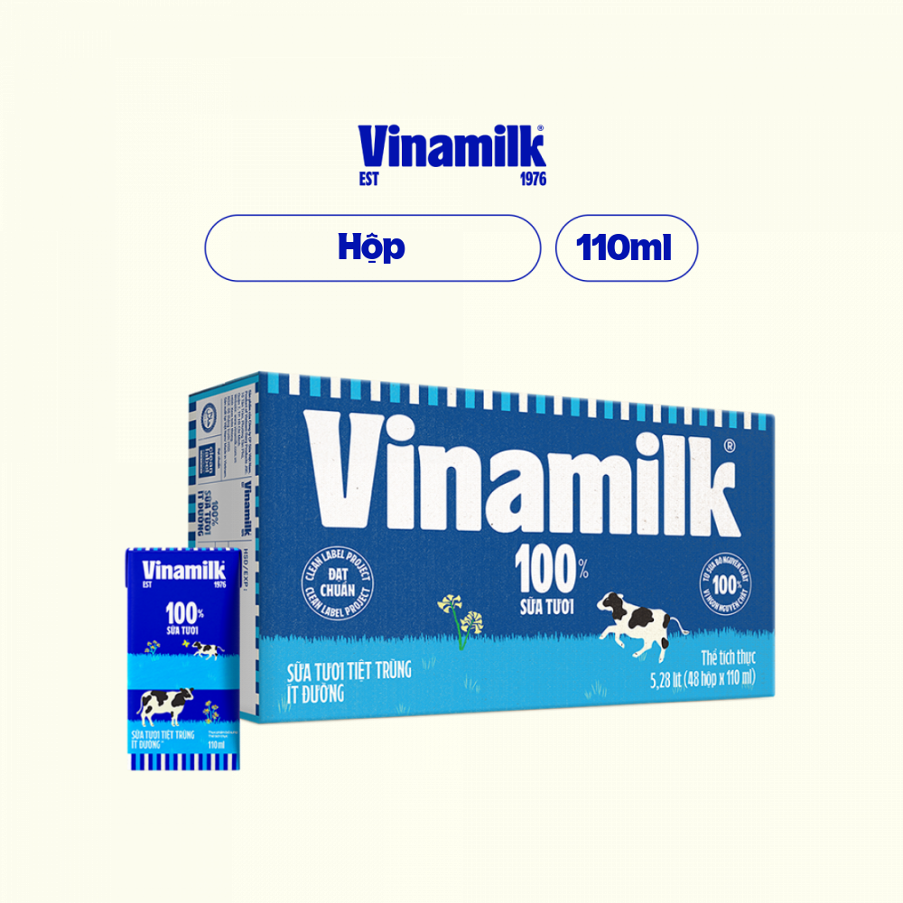 Thùng 48 Hộp Sữa Tươi Tiệt Trùng Vinamilk 100% Ít Đường