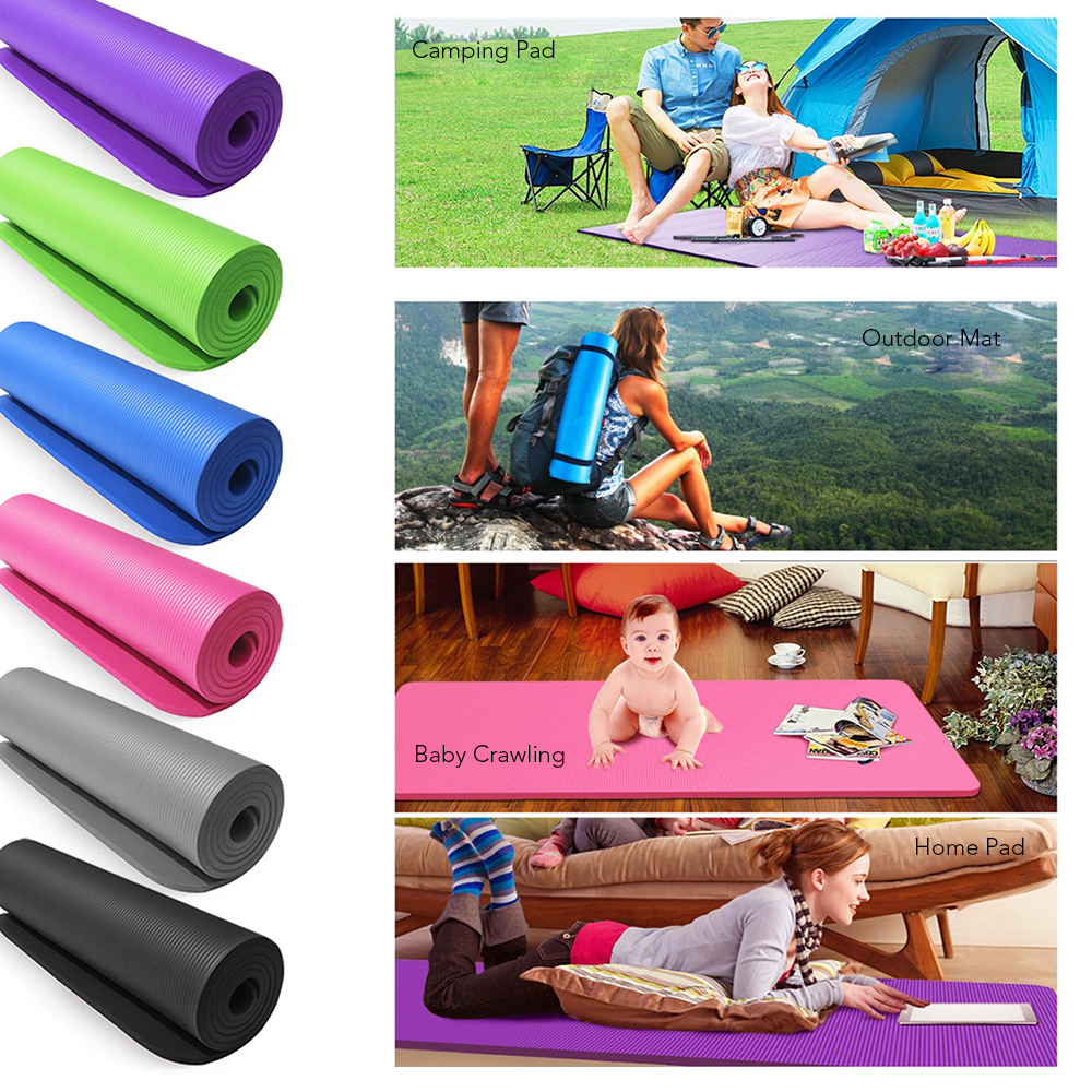Thảm tập Yoga dày 10mm bằng bọt NBR chất lượng cao, nhẹ và bền không trơn trượt với dây đeo và túi lưới