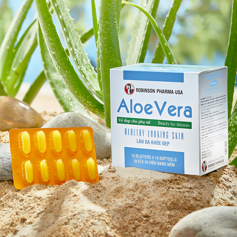 Thực phẩm bảo vệ sức khỏe ALOE VERA sữa ong chúa,đẹp da-giải độc-nha đam-MediBeauty-Robinson Pharma usa-Hộp 100 viên