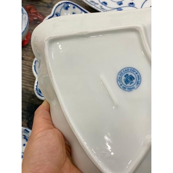 Set hoa mặt trời 15 món men lam, hoạ tiết hoa Sen dây- Phù dung me vẽ thủ công. Gốm sứ Bát Tràng.