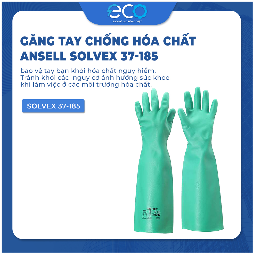 Găng tay chống dầu, hoá chất Ansell Solvex 37-185 bảo vệ tay khỏi hóa chất, axit loãng, dầu mỡ
