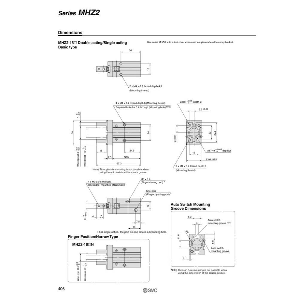 xylanh kẹp SMC MHZ2-16D, MHZ2-16S, MHZL2-16D