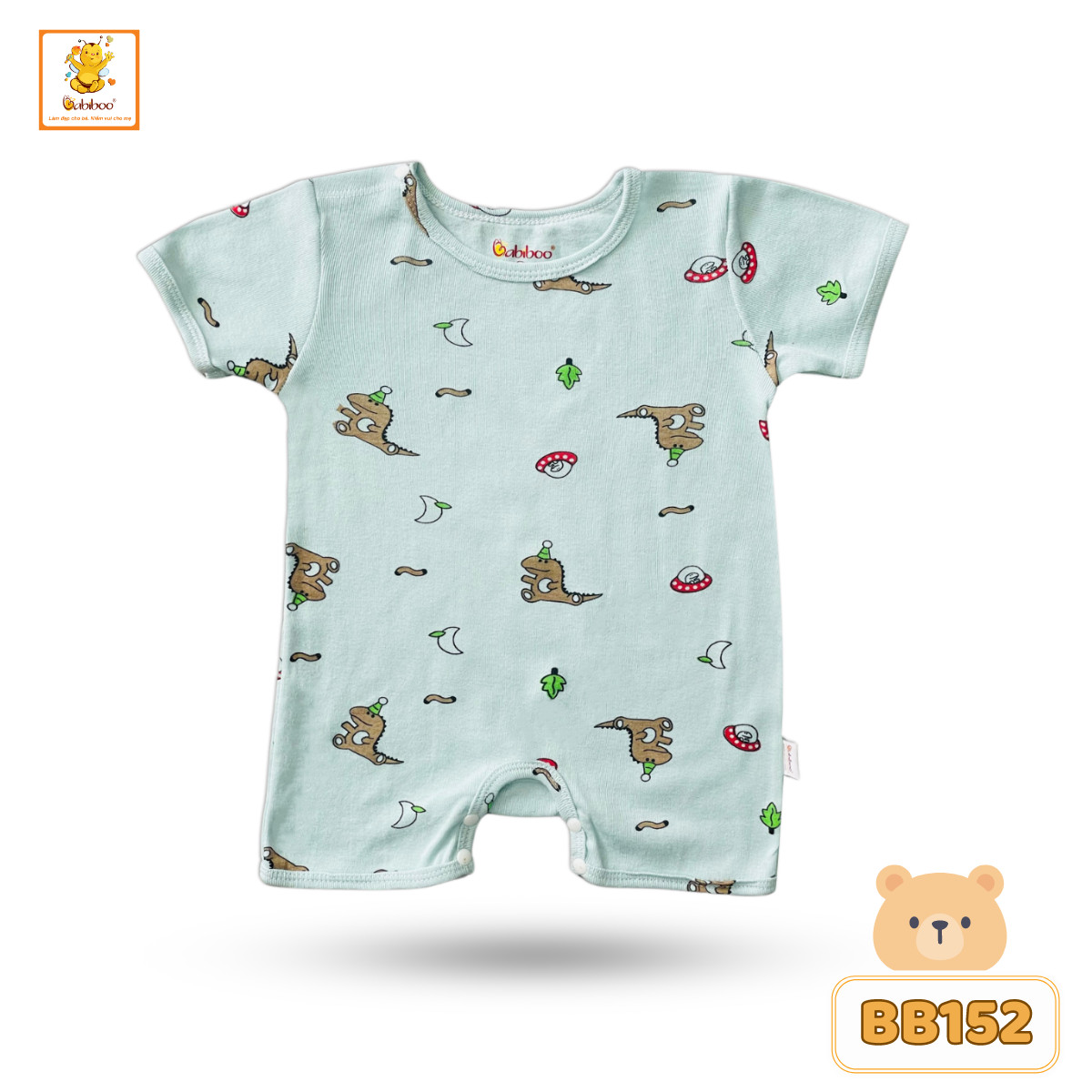 Bodysuit bé trai Babiboo áo liền quần họa tiết bé trai, bé gái vải cotton co dãn, thấm hút tốt BB152