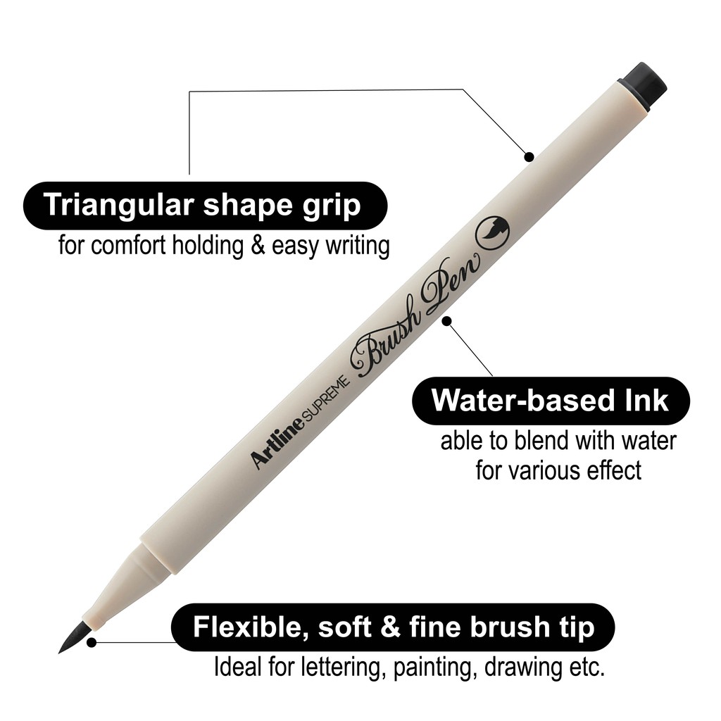 Bút lông đầu cọ viết calligraphy Artline Supreme Brush EPFS-F - Màu vàng đồng (Chrome Yellow)