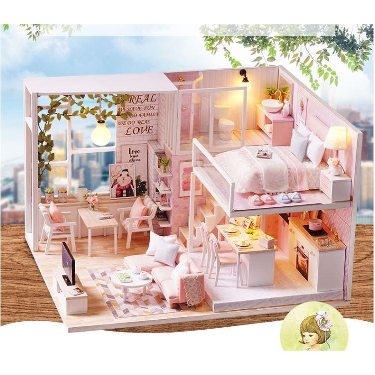 Mô Hình Lắp Ghép DIY - Pink House ( Tặng Kèm Mica Che Bụi)