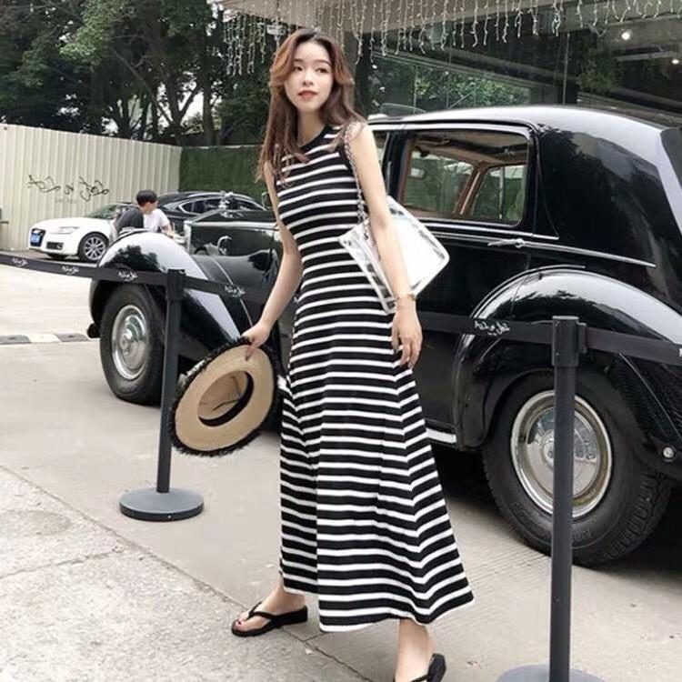 Đầm Maxi Thun Sọc Viền Bo, Đầm Maxi Dạo Phố, Đầm Maxi