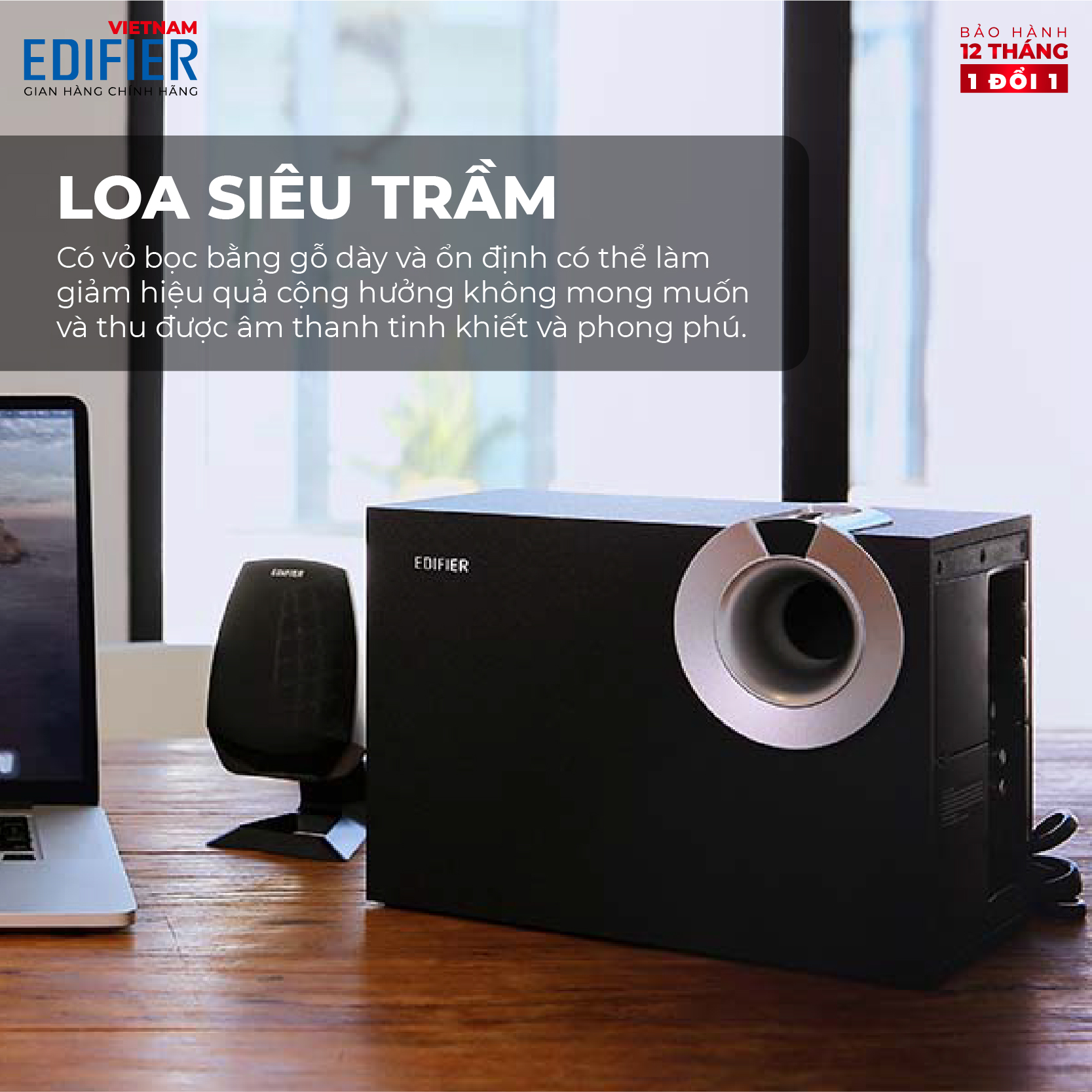 Loa Bluetooth 5.0 EDIFIER M201BT Wireless Âm thanh nổi Stereo Công suất 34W - Vỏ gỗ chống dội âm - Hàng chính hãng