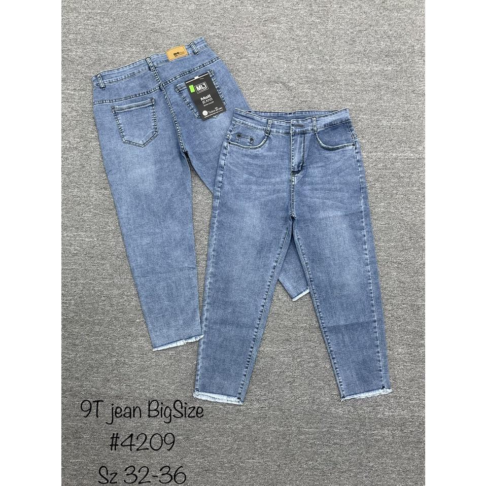 Quần jeans 9 TẤC BigSize co dãn mạnh, lưng cao, màu xanh đá tua lai 4209 - 4209 RÁCH 1 ĐÙI