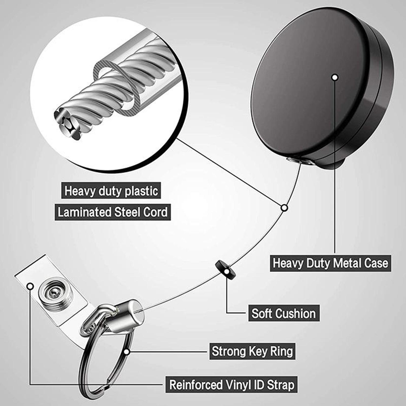 3x Retractable Metal Reel Badge ID Holder Belt Clip Recoil Name Key Ring Chain